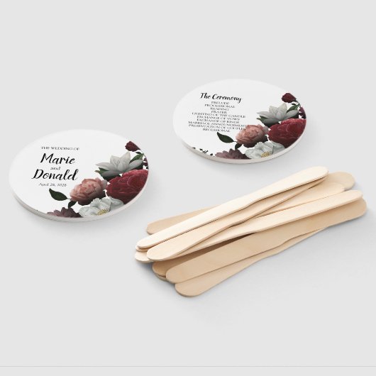 Programma Elegant Bourgogne en roze bloemen Handwaaier (Niet-gemonteerd)