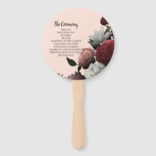 Programma Elegant Bourgogne en roze bloemen Handwaaier (Achterkant)