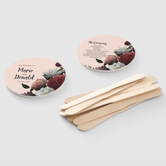 Programma Elegant Bourgogne en roze bloemen Handwaaier (Niet-gemonteerd)