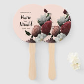 Programma Elegant Bourgogne en roze bloemen Handwaaier (Voorkant en achterkant)