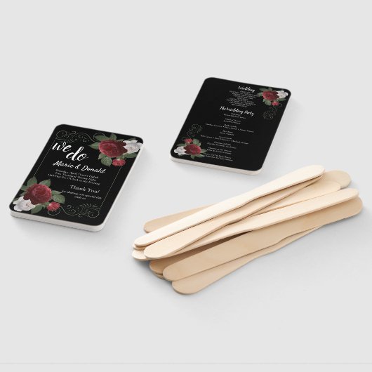 Programma Elegant Bourgogne en roze bloemen Handwaaier (Niet-gemonteerd)