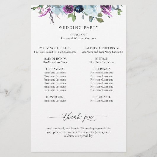 Programma Elegant Floral Paars en Blue Wedding (Achterkant)