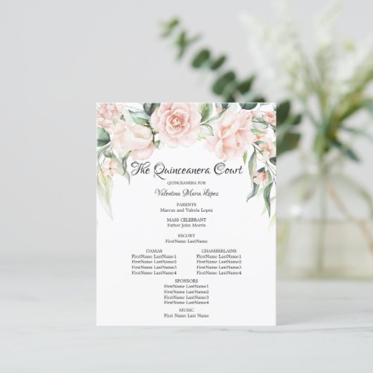 Programma Elegant Pink Floral Quinceanera (Staand voorkant)