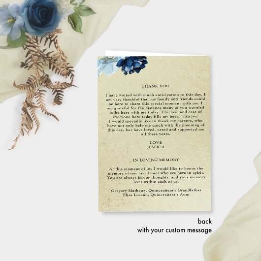 Programma Elegant Quinceañera Blue en Gold Floral