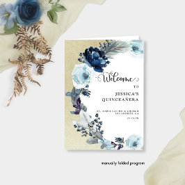Programma Elegant Quinceañera Blue en Gold Floral