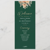 Programma - Elegante bloemen donkergroen, bruiloft Programmakaart (Voorkant)