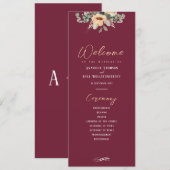 Programma - Elegante bordeaux, bruiloft Programmakaart (Voorkant / Achterkant)