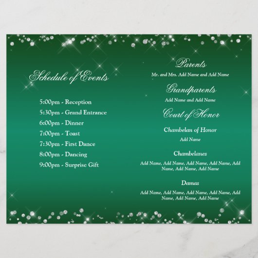 Programma Emerald Green Quinceanera (Achterkant)