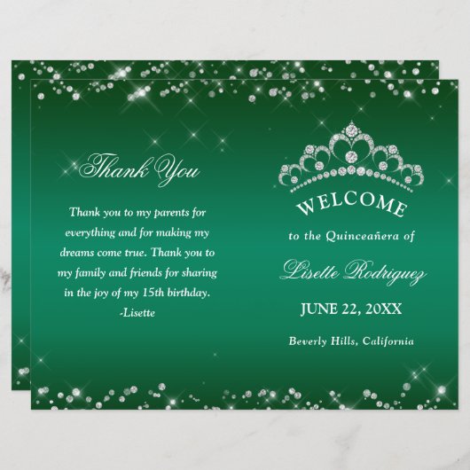 Programma Emerald Green Quinceanera (Voorkant / Achterkant)
