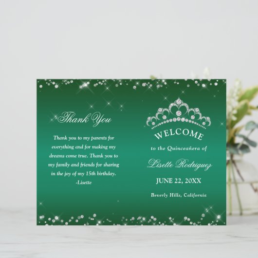 Programma Emerald Green Quinceanera (Staand voorkant)