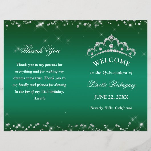Programma Emerald Green Quinceanera (Voorkant)
