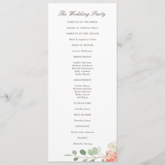 Programma Floral van de Waterverf van de lente Blu Programmakaart (Achterkant)