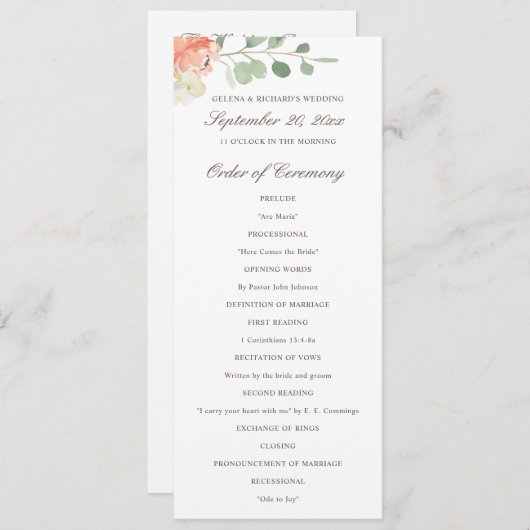 Programma Floral van de Waterverf van de lente Blu Programmakaart (Voorkant / Achterkant)