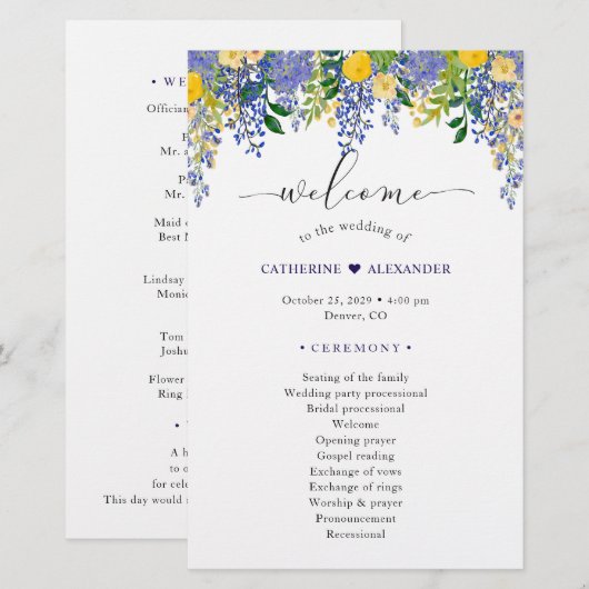 Programma Floral Wedding Wisteria Waterverf (Voorkant / Achterkant)