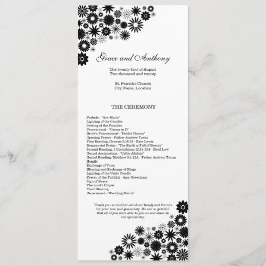  programma Florals Black Wedding Programmakaart (Achterkant)