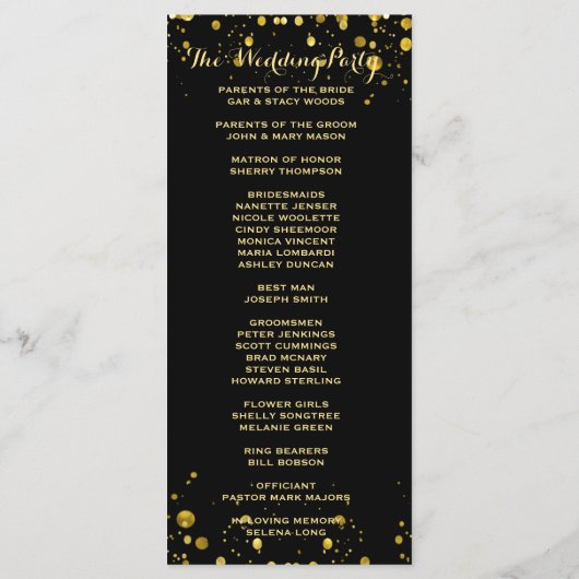 programma | Gouden Confetti en zwart Programmakaart (Achterkant)