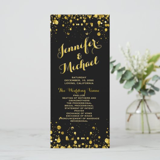 programma | Gouden Confetti en zwart Programmakaart (Staand voorkant)