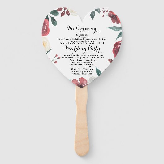 Programma Hand Fan Bruiloft Rood Bloemen Blad Handwaaier (Achterkant)