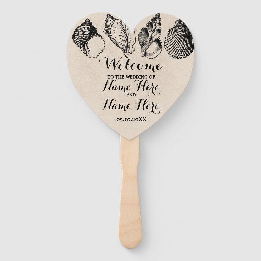 Programma Hand Fan Shells Strand Bruiloft Zee Handwaaier (Voorkant)