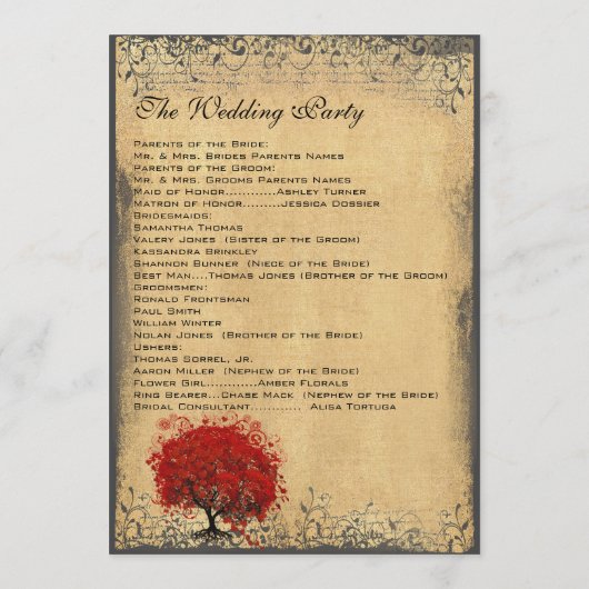 Programma Heart Leaf Tree Burnt Parchment Wedding Programmakaart (Achterkant)