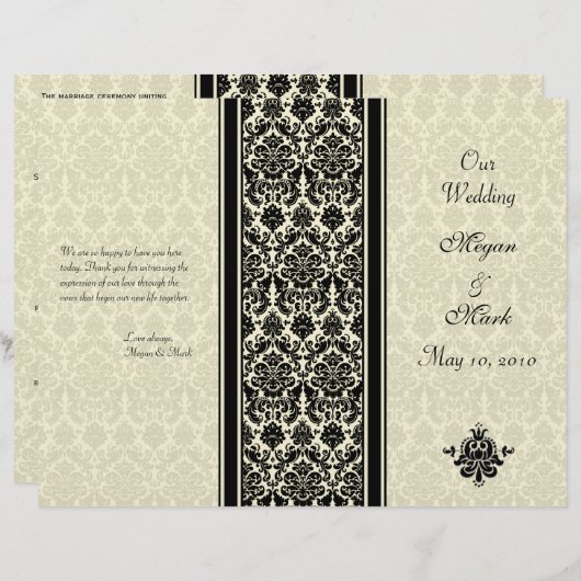 Programma Ivory and Black Damask Wedding (Voorkant / Achterkant)