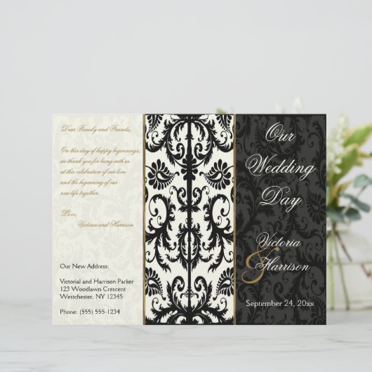 Programma Ivory, Gold en Black Damask Wedding (Staand voorkant)