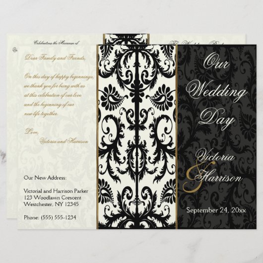 Programma Ivory, Gold en Black Damask Wedding (Voorkant / Achterkant)