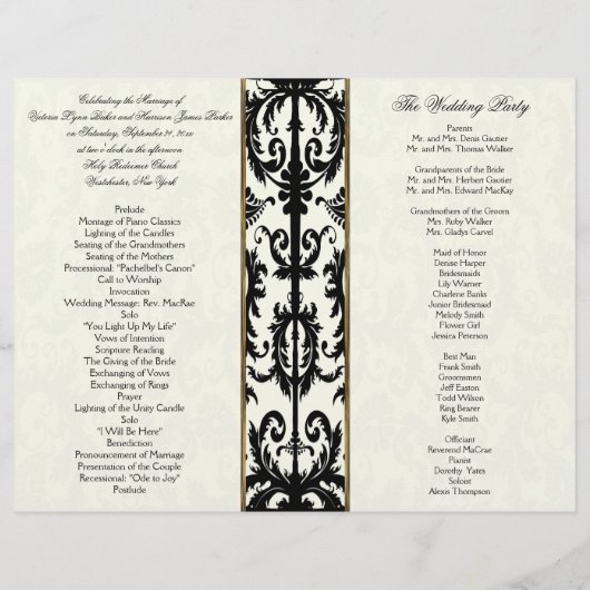 Programma Ivory, Gold en Black Damask Wedding (Achterkant)