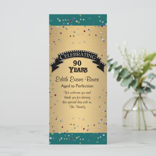 Programma Jewel Confetti Verjaardagsfeest Programmakaart (Staand voorkant)