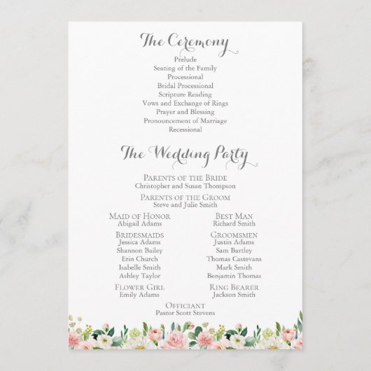 Programma-kaarten voor roze en witte bruiloft programmakaart (Achterkant)