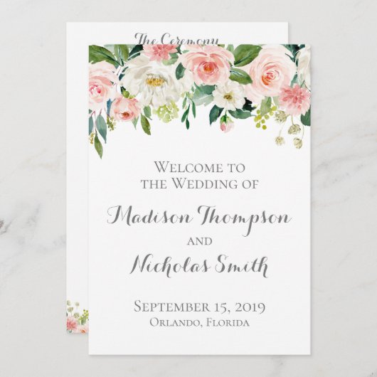 Programma-kaarten voor roze en witte bruiloft programmakaart (Voorkant / Achterkant)