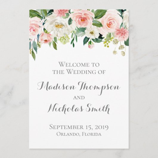 Programma-kaarten voor roze en witte bruiloft programmakaart (Voorkant)