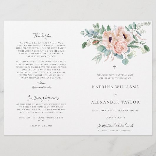 Programma Katrina Katholieke Huwelijksmis Ceremoni (Voorkant)