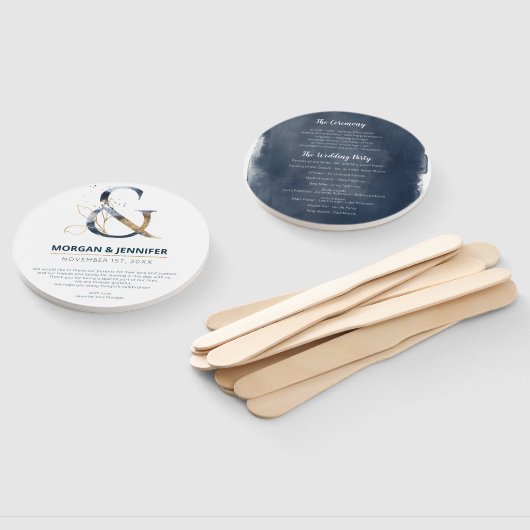Programma Navy and Gold Ampersand Wedding Handwaaier (Niet-gemonteerd)