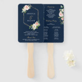 Programma Navy Blue Gold Blush Wedding Fan Handwaaier (Voorkant en achterkant)