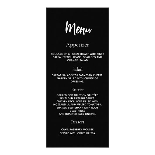 Programma party diner menu zwart wit (Achterkant)