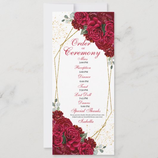 Programma Red and Gold Floral Quinceanera (Achterkant)