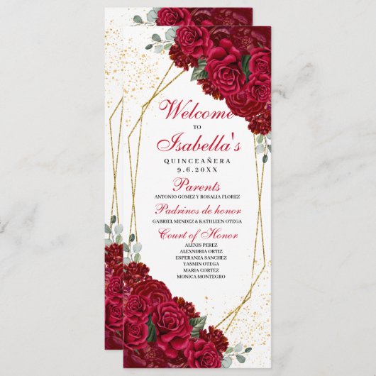 Programma Red and Gold Floral Quinceanera (Voorkant / Achterkant)