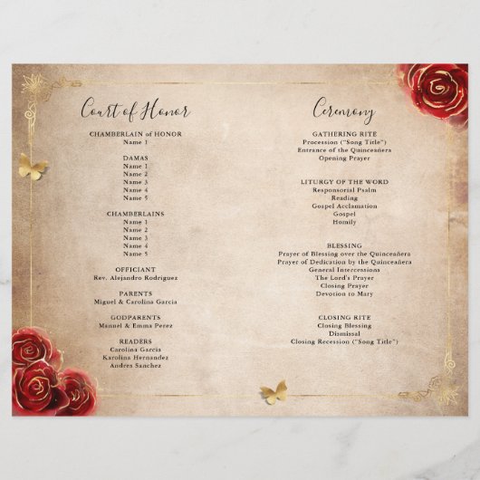 programma Red Rose en Gold Quinceanera (Achterkant)