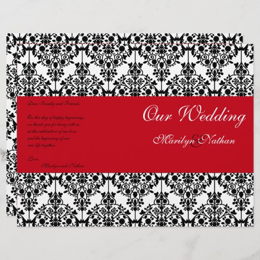 Programma Rood, Zwart en Witte Damask Wedding (Voorkant / Achterkant)