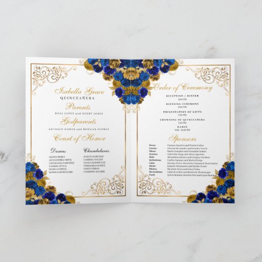 Programma Royal Blue & Gold Butterfly Quinceanera (Binnen)