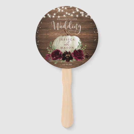 Programma Rustic Wood Burgundy Pumpkin Fan Handwaaier (Voorkant)