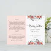 Programma Spaans, Blush en Blue Floral Quinceanera (Staand voorkant)