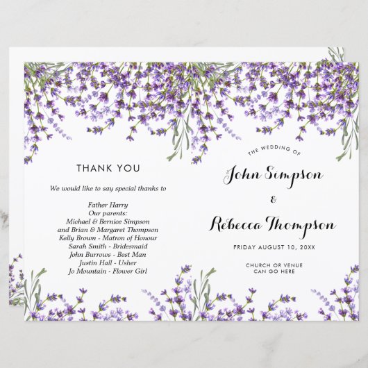 programma van de lavender floral bruiloft (Voorkant / Achterkant)