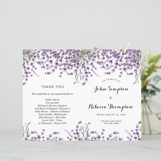 programma van de lavender floral bruiloft (Staand voorkant)