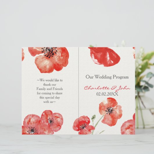  programma van de Rode Poppies voor de bruiloft (Staand voorkant)