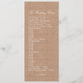 PROGRAMMA VAN HET HUWELIJK VAN DE RUSTIEKE JUTE PROGRAMMAKAART (Achterkant)