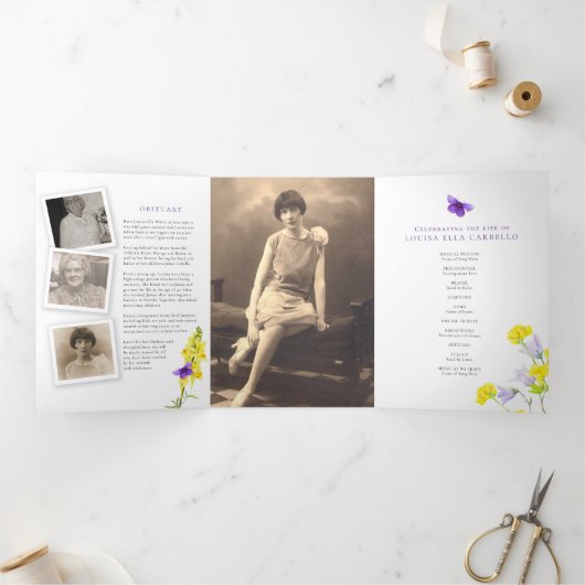 Programma voor begrafenisdiensten met wildbloem 6p (Binnen)