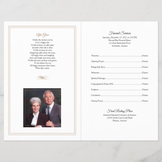 Programma voor begrafenissen | Foto met Gold Trim  Flyer (Achterkant)