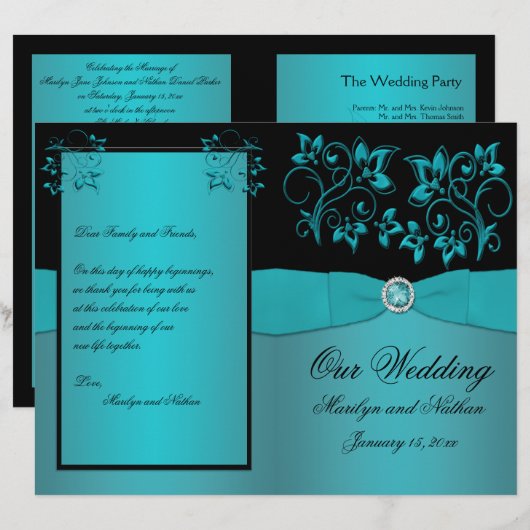 Programma voor blauwgroen en zwarte Floral Wedding (Voorkant / Achterkant)